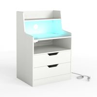 costway mesita de noche led con estacion de carga mesita de noche de 2 cajones con estante abierto comoda moderna con kits antivuelco blanco
