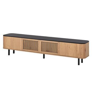 Mueble De Tv Moderno De 190 Cm, Color Roble, Puertas De Rejilla
