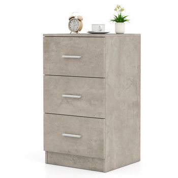 Costway Mesita de Noche con 3 Cajones Mesita de Noche Lacada Brillante Cómoda de Noche para Cama Box Spring 37 x 34 x 66,5 Cm Gris
