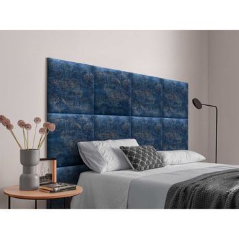 Dhome Cabecero Tapizado Compuesto De Paneles Autoadhesivos Intercambiables Serie Luxury Edition Cama Lujo Dormitorio (luxurious Blue, 150cm)
