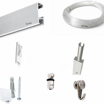 Sistema Para Colgar Cuadros Rm Express Basic-plus , Aluminio Plata , 18 M Cobertura , Soporta Hasta 50 Kg/ml , 18 Ganchos Incluidos , Para Galerías