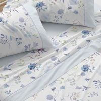 juego de sabanas 50 algodon diseno flores acuarela azul 180 x 190200 cm - azul - burrito blanco