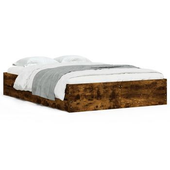 Cama Matrimonial | Cama Para Adultos | Cama Con Cajones Madera De Ingeniería Roble Ahumado 135x190 Cm