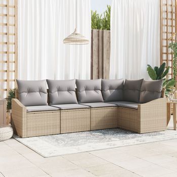 Juego De Sofá De Jardín De 5 Piezas  Con Cojines Beige Ratán Sintético V3062 Unico / Beige