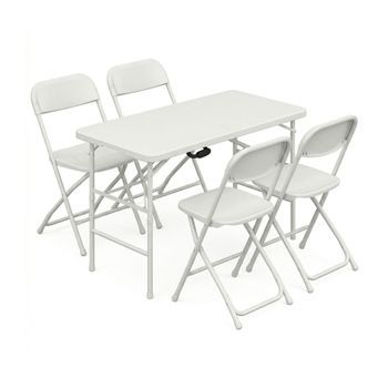 Essence + Purity - Conjunto De Mesa Y 4 Sillas Plegables De Jardín Para Terraza, Camping, Picnic Y Fiestas En Resina Blanca
