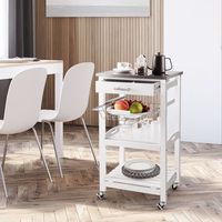 carro de servicio de 4 niveles isla de cocina rodante con encimera de metal blanco