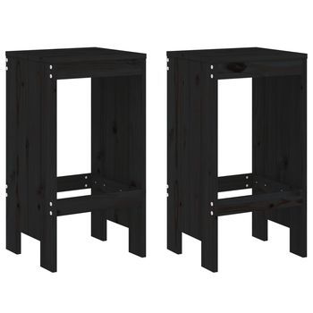Pack 2 Uds Taburetes De Bar | Taburete De Cocina | Taburete Alto Madera Maciza Pino Negro 40x36x75 Cm