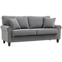 homcom sofa de 2 plazas elegante con tachuelas oro envejecido tapizado en poliester con 2 cojines decorativos 196x805x89 cm gris   aosom espana
