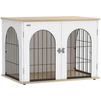 pawhut jaula para perro mueble jaula perro interior arco con puerta doble como mesa auxiliar en metal 80x56x59cm blanco