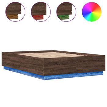 Estructura Cama Con Luces Led Madera Marrón Roble 120x200 Cm Vidaxl