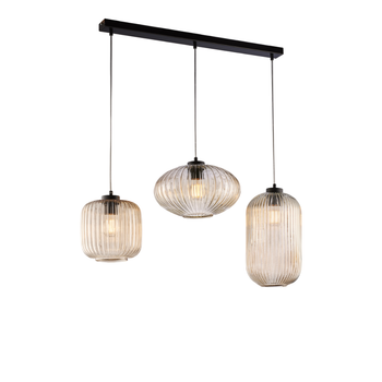 Pista Glamour Negra Con Cristal Ámbar Decorado Y Cables Eléctricos Orientables, 3 Luces