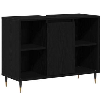 Gabinete De Baño | Armario De Baño Negro 80 X 33 X 60 Cm Madera Contrachapada