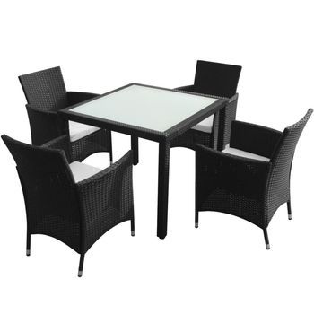 Set Comedor De Jardín 5 Piezas | Mueble De Jardín Y Cojines Ratán Sintético Negro