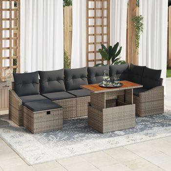 Conjunto De Sofá De Jardín De 8 Piezas Con Cojines Gris De Ratán Polietileno V4823 Unico / Gris