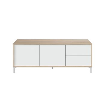 Mueble de tv 2 puertas y 2 cajones l130 cm - roble y blanco