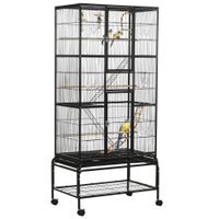 pawhut jaula para pajaros con ruedas 83x53x180 cm con 3 perchas comederos
