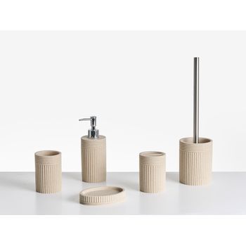 Conjunto De 5 Accesorios De Baño Jabonera Dispensador De Jabón Escobilla De Inodoro Vaso Soporte Para Cepillos De Dientes Beige Claro Chancay