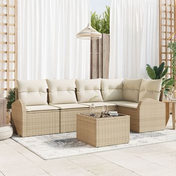 Juego De Sofá De Jardín De 6 Piezas Con Cojines Marrón Poliratán V6378 Unico / Beige