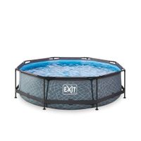 simba exit pool 300 cm gray stone 30121000 - round swimming pool with black steel frame gray stone pattern includes filtration pump and cartridge perfect for ages 6 and a great addition to your