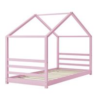 cama infantil casita tipo cabana con somier de laminas de madera de pino rosa 90 x 200 cm 030005508