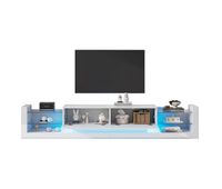 mueble tv con led - 2 compartimentos abatibles y estantes de cristal - blanco