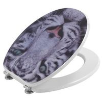 asiento de wc con tapa con decoracion de tigre animalista