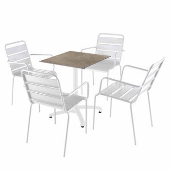 Mesa 60x60 Cm En Laminado Beige Topo Y 4 Sillas De Metal Blanco, Opéra - Oviala