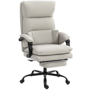 HOMCOM Silla de oficina Silla de escritorio regulable en altura con soporte lumbar, reposabrazos, reposapiés, de piel sintética, Hellgrau   Aosom España