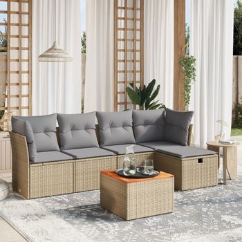 Conjunto De Sofás Jardín Con Cojines Beige Mezcla 6 Uds | Mueble Jardin Mesa Y Sillas Ratán Pe Cfw190918