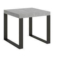 mesa extensible cuadrada pequena 90x90246 cm tiroz-color gris cemento-soporte 2 pies-3 alargaderas gruesas