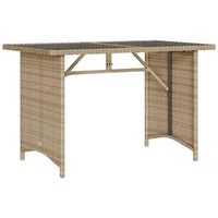 mesa de jardin  mesa de exterior superficie de vidrio ratan pe beige 110x68x70 cm