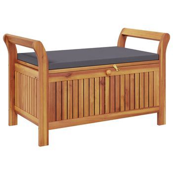 Banco Almacenaje Jardín Con Cojín Madera Maciza De Acacia 91 Cm Vidaxl