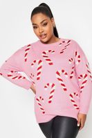 yours jersey navidad rosa de punto con bastones de caramelo mujer curvy y tallas grandes yours