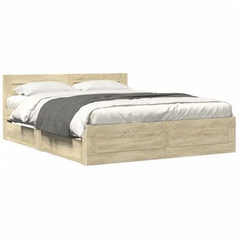 Cama Con Cabecero Madera De Ingeniería Roble Sonoma 160x200 Cm Vidaxl