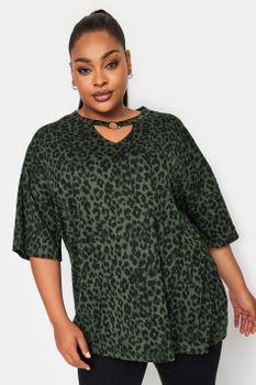 Yours Camiseta Caqui Leopardo Anilla, Mujer Curvy Y Tallas Grandes, Yours