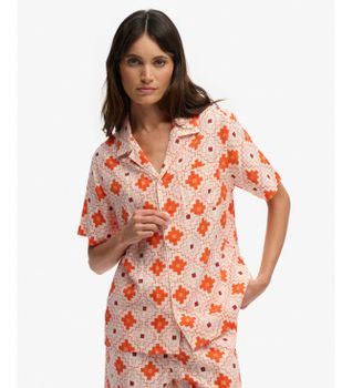 Superdry para mujer. W4010586A Camisa Beach Printed naranja (S), Casual, Algodón, Manga corta