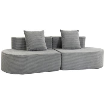 HOMCOM Sofá 3 Plazas Modular, Asiento Amplio y Profundo, con Muelles Ensacados, en Terciopelo Acanalado, Gris Claro