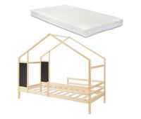cama infantil lorenskog en forma de casa con colchon 90x200cm natural encasa