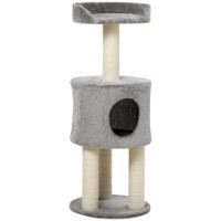 pawhut arbol rascador para gatos con sisal natural altura 103 cm cueva y plataforma de peluche en gris