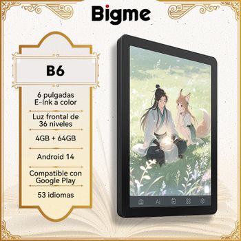 Lector de Libros Electrónicos Bigme B6, Pantalla de Tinta Electrónica de 6 Pulgadas, Luz Frontal de 36 Niveles, 4GB+64GB, Sistema Operativo Android 14, Compatible con Google Play