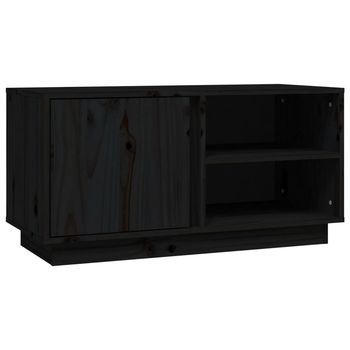 Mueble Tv | Mueble De Salón | Armario Tv Madera Maciza De Pino Negro 80x35x40,5 Cm