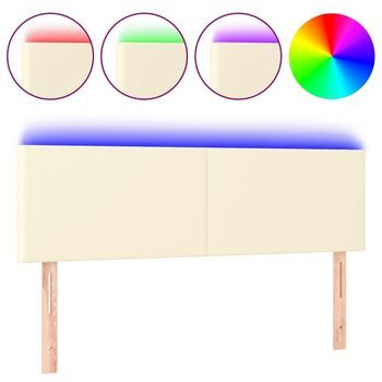 Cabecero，panel De Cabecero Con Led Cuero Sintético Color Crema 144x5x78/88 Cm