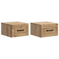 mesita de noche de pared 2 uds roble artisan 345 x 33 x 20 cm vidaxl