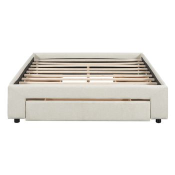 Cama Doble Tapizada 140x200cm Sin Cabecero Con 3 Cajones Tela De Lino Beige