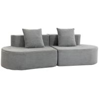 homcom sofa 3 plazas modular asiento amplio y profundo con muelles ensacados en terciopelo acanalado gris claro