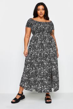 Yours Vestido Largo Negro Florecitas Con Cuerpo Elástico, Mujer Curvy Y Tallas Grandes, Yours