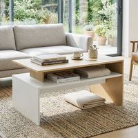 mesa de centro de mdf homcom 95x55x50 cm- natural y blanco