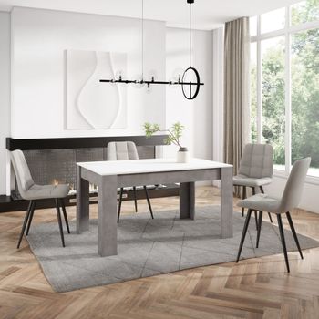 Mesa comedor efecto madera blanco y cemento 140x90x76cm