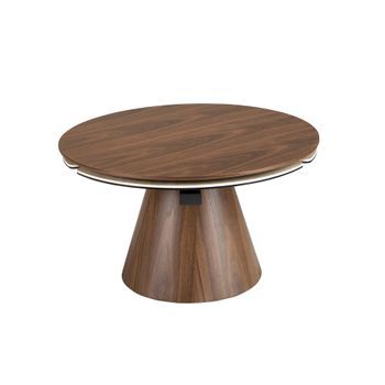 Mesa Centro Extensible Redonda Nogal Y Mármol Porcelánico Angel Cerdá 2168 Ø80x43