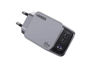 Cargador de pared - Ugreen Mini GaN Nexode Pro, Universal, Carga Rápida, 65W, 2x USB-c, 1x USB-A, Plata